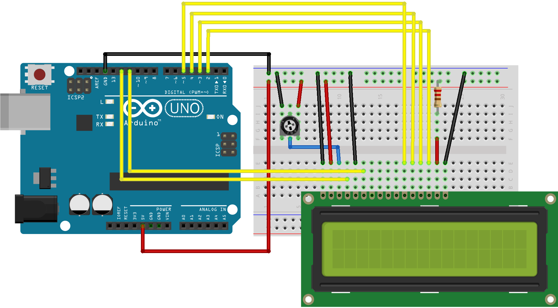 اتصالات ال‌سی‌دی به برد آردوینو - Arduino.cc (CC BY-SA)